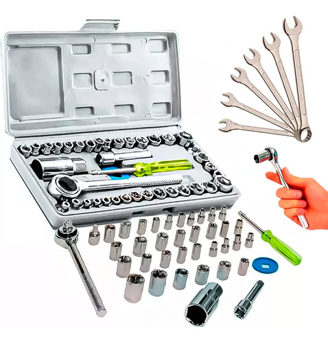 Kit Jogo De Ferramentas 46 Pçs C/ Chave Combinada Soquetes