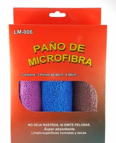 Set 3 Paños Microfibra 40x40cm Limpieza Automotor Multiuso