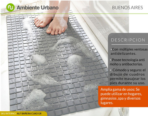 Alfombra De Baño Antideslizante En Pvc Para Ducha Color Gris
