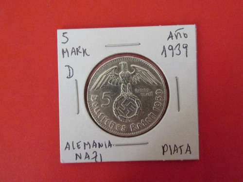 Gran Moneda Alemania  5 Mark De Plata Tercer Reich Año 1939