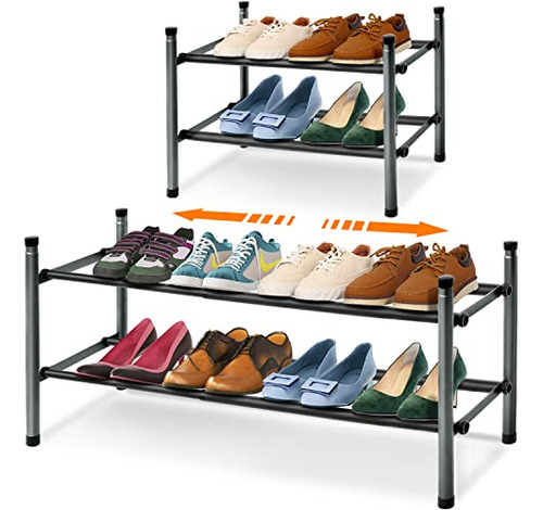 2-tier Expandable, Stackable And Adjustable Shoe Rack O...