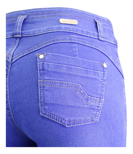 Jean Capri Mezclilla Dama Con Bolsas, Doble Botón En Pretina