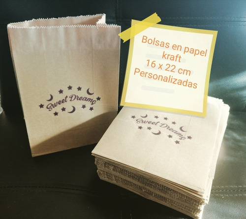 60 Bolsas De Papel Kraft Medida De 16 X 22 Cm Perpsnalizada