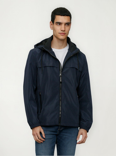 Chaqueta Ligera Con Gorro Azul Calvin Klein