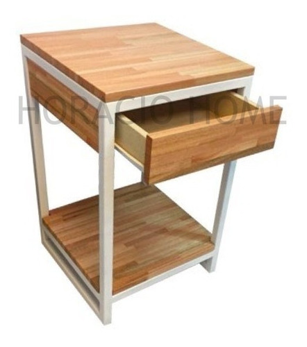 Mesa De Luz Estante Dormitorio Hierro Y Madera- Horacio Home