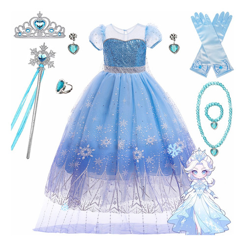 Vestido De Princesa Para Niñas .vestido De Fiesta O Cumpleaños, Diseño Elsa De Frozen 2.vestido De Frozen Fiestas Niña Disfraces De Halloween Cosplay 