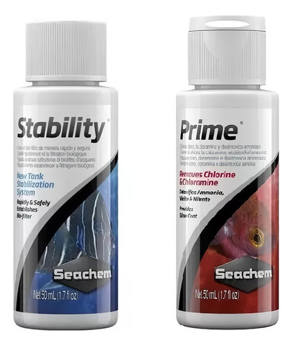 Kit Seachem Prime + Stability 50ml Condic.+ Acelerador Biol.