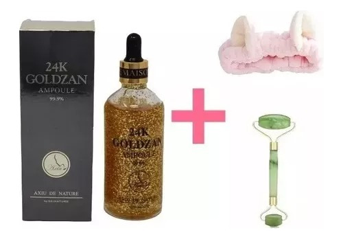 Serum 24k Goldzan + Rodillo Facial D Jade + Diadema Skincare