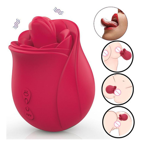 Vibrador de clítoris en forma de rosa con lengua estimulante