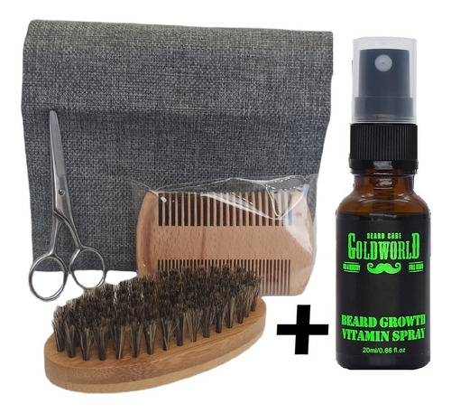 Kit Barba Cepillo Barba + Spray Crecimiento Hidratar Beard