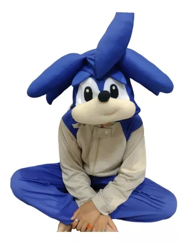 Macacão Pijama Infantil Fantasia Sonic Azul 4 a 12 Anos - Frete