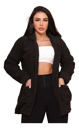 Casaco preto 2025 feminino longo