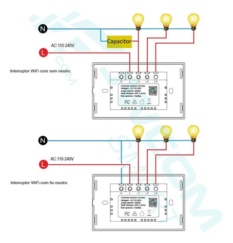 Interruptor Wifi Touch 1 Botão Tuya Alexa Sem Neutro Rf433