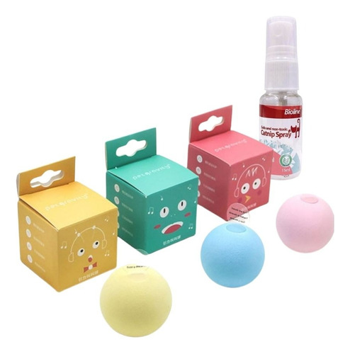 Pelota Juego Gato Con Sonido Animales(3 Unid) + Catnip Spray