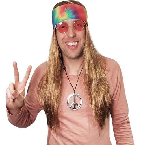 Disfraz Hippie Con Tie Dye Bandana 60s 70s Hippy Woodstock F