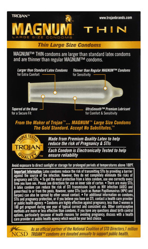 Preservativos Trojan Magnum Thin, Tamaño Grande, Lubricados,