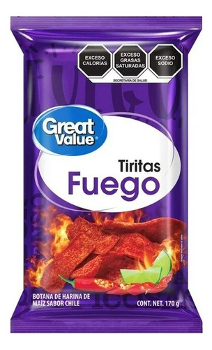 4 Pza Botana Great Value Tiritas Fuego 170 G