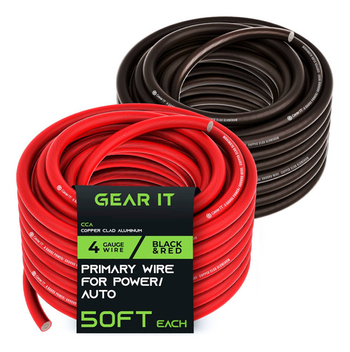 Gearit Cable De Calibre 4 (50 Pies Cada Uno, Negro/rojo Tran