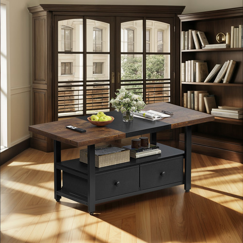 Mesa Auxiliar Rectangular 2 Niveles Estante 2 Cajones 116 Cm