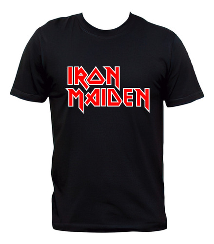 Remera Negra Iron Maiden Logo Heavy Metal Algodón Premium