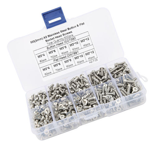 Juego De 600 Tornillos Hexagonales De Acero Inoxidable 304 C
