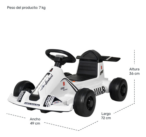 Go Kart Eléctrico 12v F1 Niño Música Mp3 Usb Luz Color Blanco