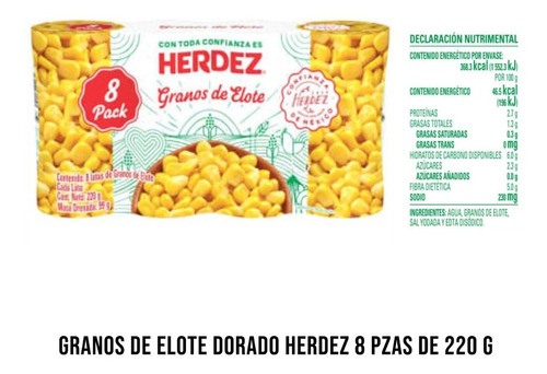 Granos De Elote Dorado Herdez 8 Pzas De 220g