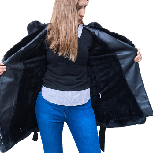 Tapado Gamulan Ecocuero Con Piel Largo Saco Importado Abrigo