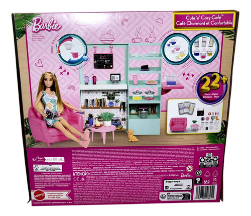 Set de muñecas Barbie para niña rubia Playset Fashionista, hora del té, cafetería con accesorios y minimascota, gato y gatito, la tetera cambia de color, Mattel Toys