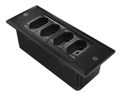 Régua Caixa De Tomada Embutir Mesa C/ 4 Tomadas Flex- Re04fn Cor Preto