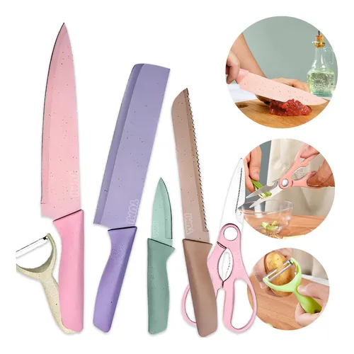 comprar Jogo De Cozinha 4 Facas Corte Laser + Tesoura E Descascador 