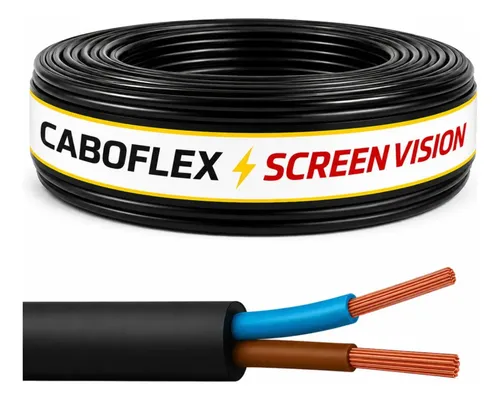 Fio Cabo Pp 2,5mm Flexivel 2x2,5mm 2 Vias Rolo 100 Metros Para Extensão Cor Pret