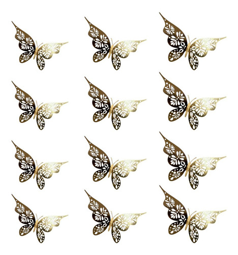 3 X 12x Mariposa Pegatinas De Pared Calcomanías Murales Oro