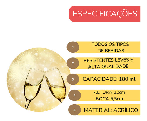 Taças Champanhe Espumante Acrílico 180ml Transparente Kit 42