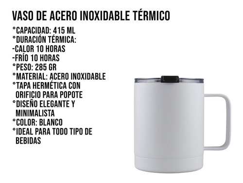 Imagen 4 de 10 de Termo 14oz De Acero Inoxidable Térmico Taza Para Café 414ml