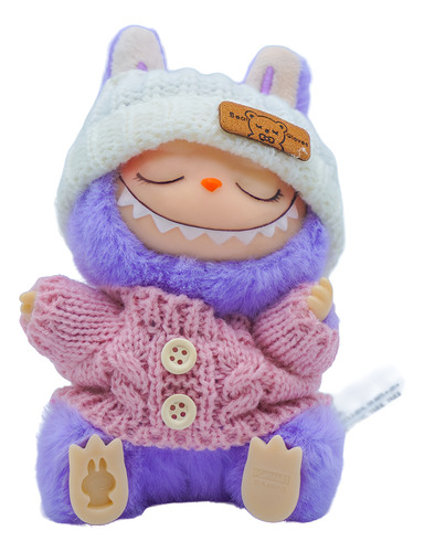 Juguete Labubu Generico Con Gorro Sueter Ropa Tejida Monster Lila