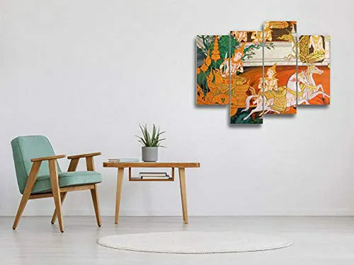 Obra Maestra De Pintura Tailandesa Tradicional En Lienzo - D
