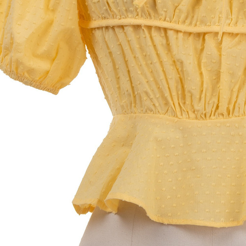 Imagen 5 de 7 de Blusa Corta Peplum Manga Corta Drapeado Escote Lazo Fresca.