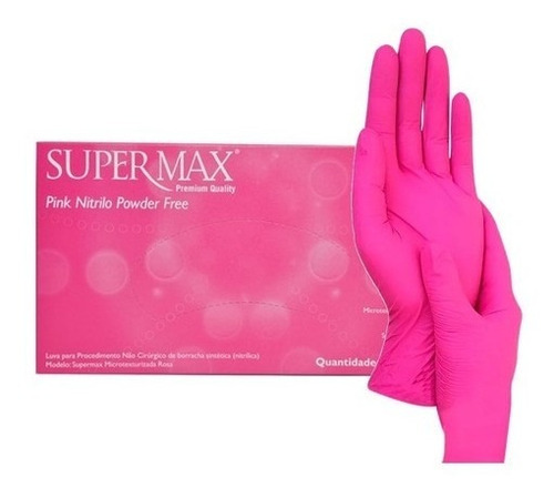 Luvas descartáveis antiderrapantes Supermax cor rosa tamanho P de nitrilo x 100 unidades