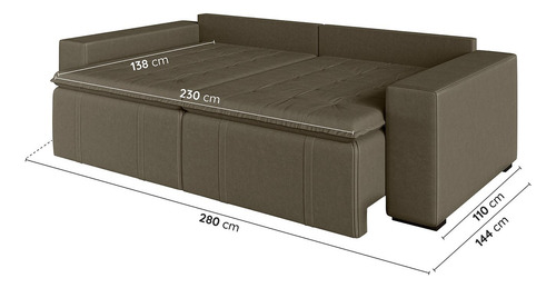 Sofá Cama Retrátil E Reclinável 4 Lugares 280cm Em Wt