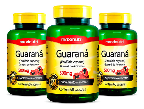 Suplemento Em Cápsula Maxinutri Encapsulados Guaraná Vitaminas Guaraná Em Frasco De 250g 60 Un Pacote X 3 U