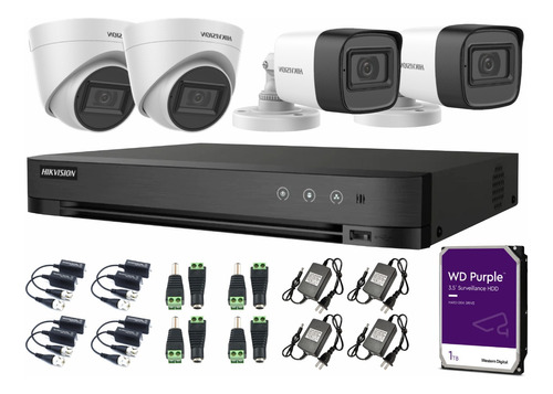 Kit De 4 Camaras Hikvision Fullhd 1080p Con Audio Disco 1tb