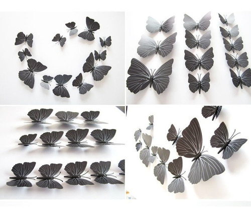 Set 12pc Mariposas Color Negro Imanes Stickers De Casa Pared