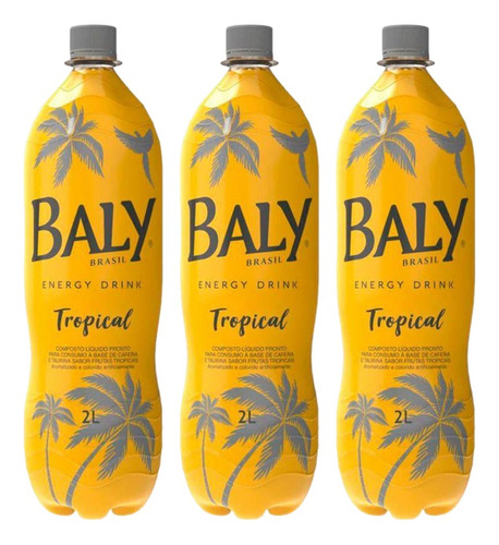 Kit 3 Energético Baly Tropical 2 Litros Amarelo Drink Festa