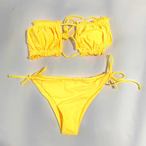 Bikini Strapless Color Amarillo Marca Shein Nuevo Talla Xl