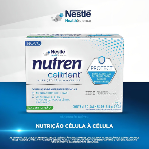 Nutren Celltrient Protect Sabor Limão 30 Sachês De 2,5g Cada Sabor Limão Sem Sabor