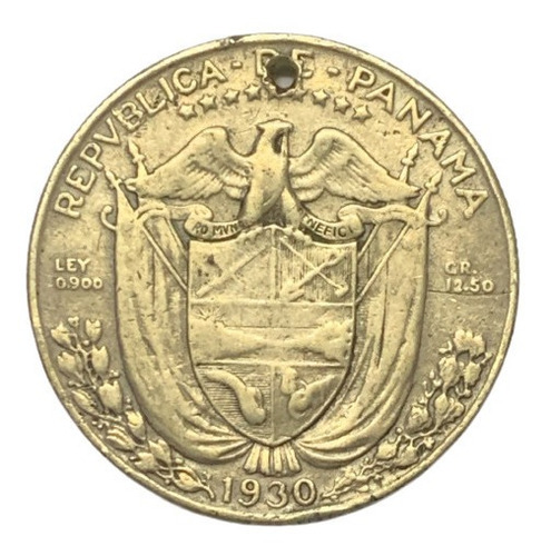 Moneda Panamá ½ Balboa Año 1930 Km# 12.1 Plata 0.900 (12,5g)