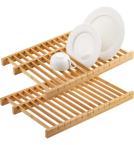 Lawei 2 Estante Para Secar Plato Fregadero Soporte Bambu Ma