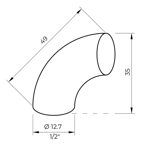 Curva 1/2 Polegada (12,7mm) 90° - Inox 304 (kit 20 Unid)