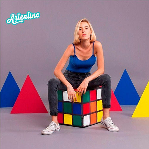 Imagen 2 de 9 de Puff Fiaca Rígido Cómodo Sillón Cubo Mágico Retro Rubik Deco